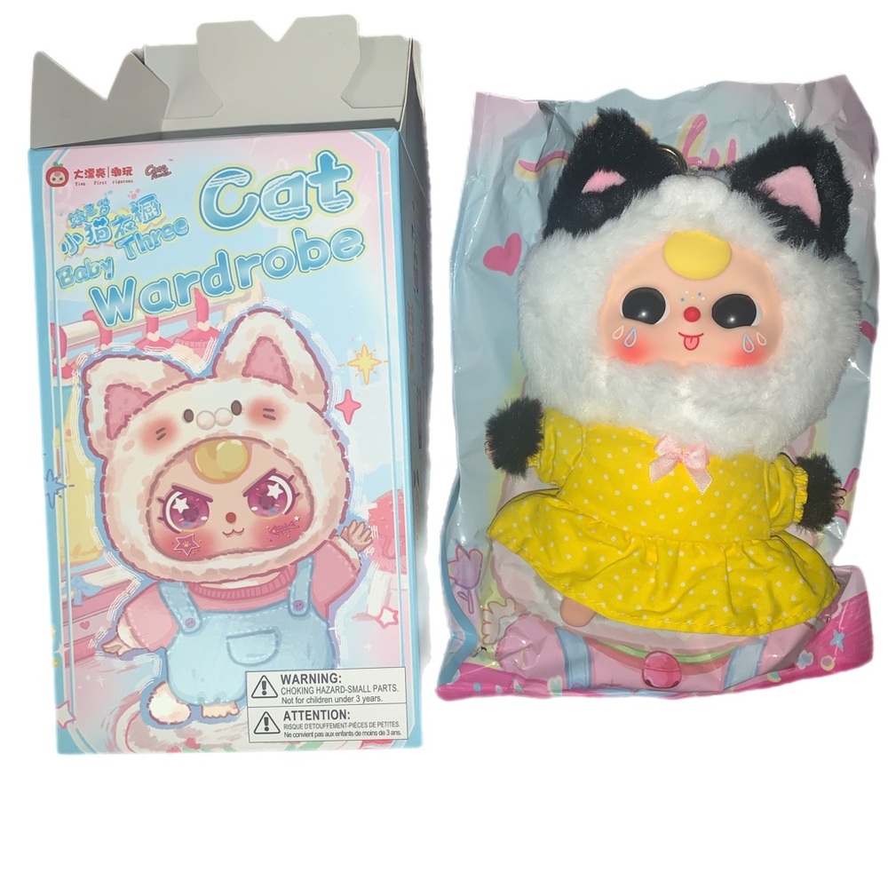 Baby Three Cat Wardrobe Maple Kitten Blind Box Yellow Dress Doll